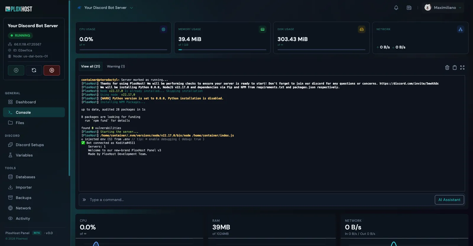 Panel de PloxHost v3.0